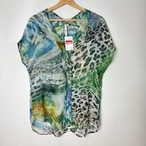 NWT Bellatrix Sheer Short Sleeve Painterly Print Blouse